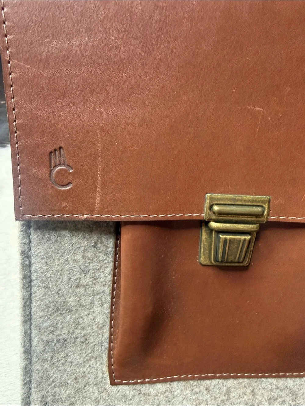 Men's Brown Leather & Gray Felt Messenger Crossbody Bag